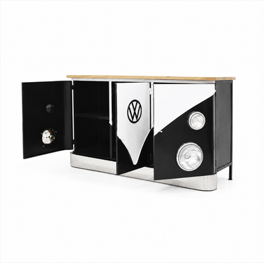 Mobile bar retrò ispirato al van Volkswagen con fari decorativi frontali