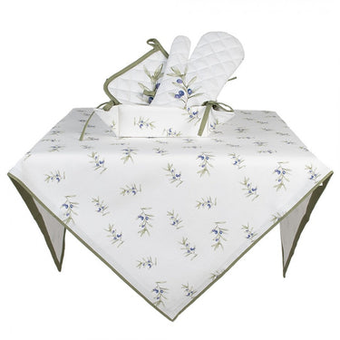 Tovaglia Rettangolare 6 Posti in Cotone Colore Bianco con Rami Ulivo 130x180 cm - Olives