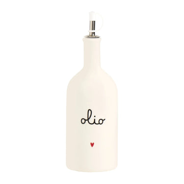 Bottiglia per Olio 600 ml in Stoneware Bianco con Cuore Rosso - Simple Day