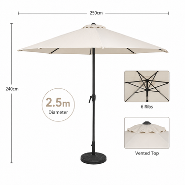 Ombrellone outdoor rotondo da 2,5 metri con struttura antracite