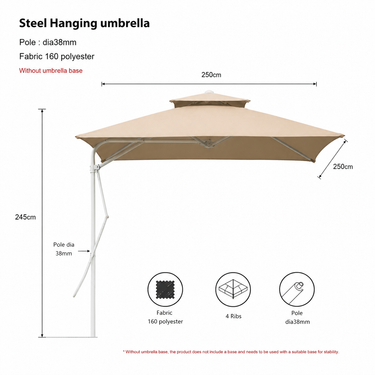 Ombrellone pensile beige da esterno con palo steel e telo poliestere