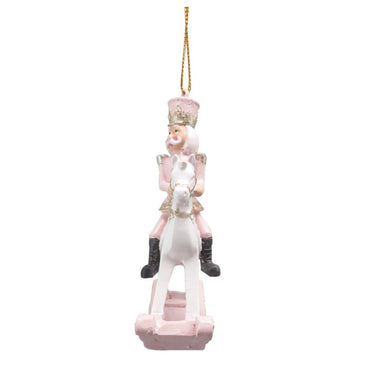Decorazione per albero di Natale con schiaccianoci e cavallo bianco e rosa