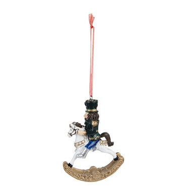 Decorazione per albero di Natale con schiaccianoci e cavallo bianco