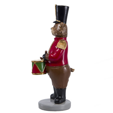 Statuetta Natalizia Decorativa Orso con Tamburello e giacca Rossa h 31,5 cm - Viron.it
