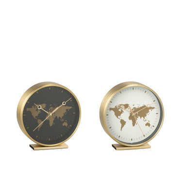orologio decorativo da interno con base oro e design moderno con mappa geografica