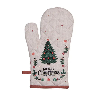 Guanto da Forno Decori Natalizi 18x30 cm Cotone Beige