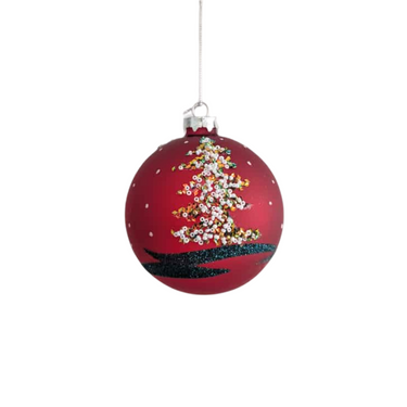 Set 6 Sfere Natale in Vetro Soffiato Rosso Matte con Decoro Perline Ø10 cm - Viron