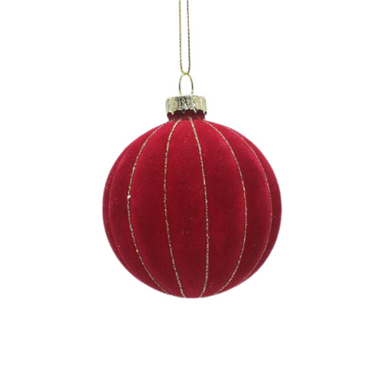 Set 6 Sfere Natale in Vetro Soffiato in Velluto Rosso con Filigrana Oro Ø10 cm - Viron