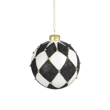 Set 6 Sfere Natale in Vetro Soffiato a Scacchi Bianco e Nero Ø10 cm - Viron