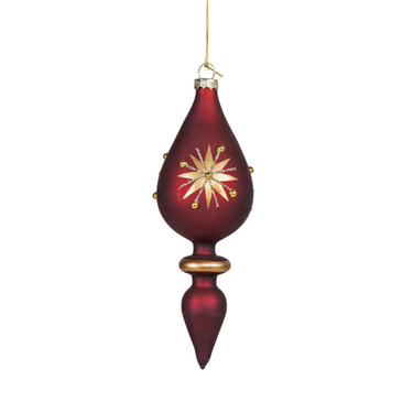 Set 6 Pendenti Natale in Vetro Soffiato Rosso Borgogna con Perline Oro h 16 cm - Viron