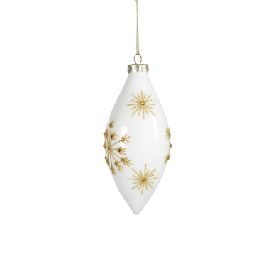 Set 6 Pendenti Natale in Vetro Soffiato Bianco con Decori Oro - Viron