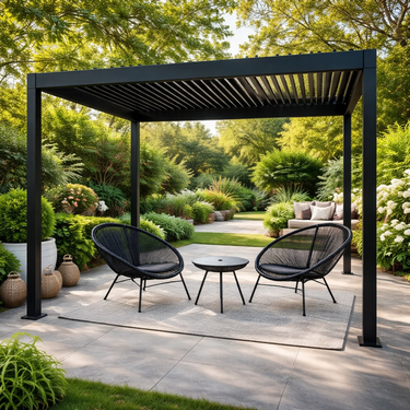 Pergola bioclimatica 3x4 m in alluminio nero con lamelle orientabili