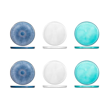 Set 6 Piatti Piani in Vetro Colorato Blu Ø 28 cm Seashell Wall - H&H