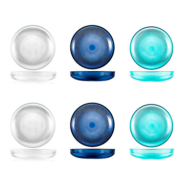 Set 6 Piatti Fondi in Vetro Colorato Blu Ø 19 cm Seashell Wall - H&H