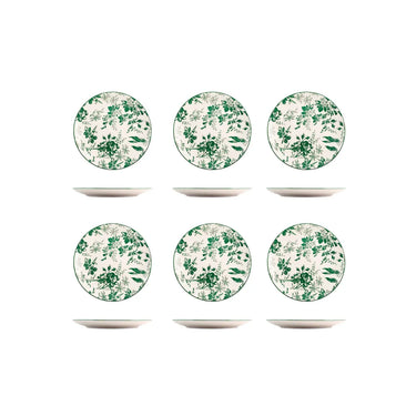 Set 6 Piattini Frutta in Porcellana Ø 19 cm Floreale Verde Margaret – H&H