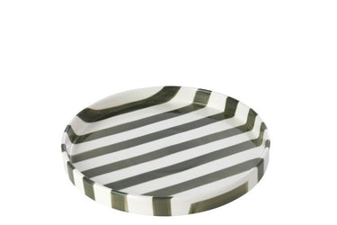 piatto a righe verde salvia e bianche, elegante e originale, ideale per la colazione e la pausa tè.