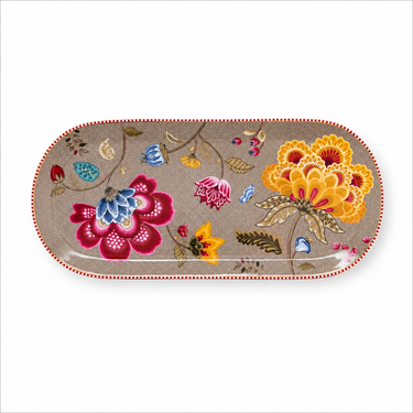 Piatto da portata decorato con fiori rosa, gialli e blu stile boho elegante
