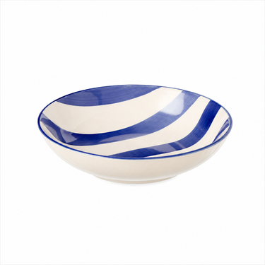  Bowl in ceramica blu lucida stile mediterraneo moderno a righe larghe

