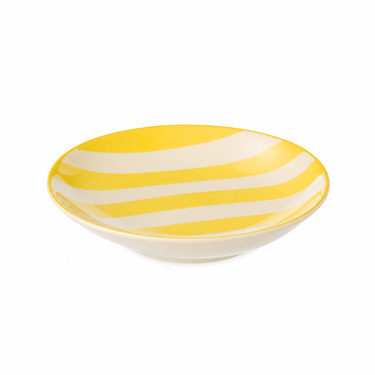 Piatto fondo in ceramica gialla a righe ondulate design moderno