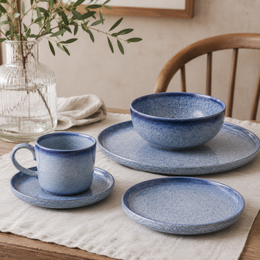 Set piatti blu in ceramica con packaging elegante Luna