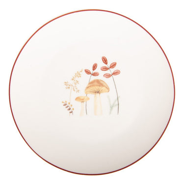 Piatto per la Colazione Ø 20 cm in Porcellana Decoro Funghi Autunno