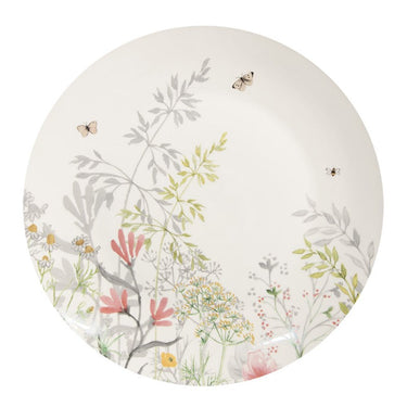 Piatto Piano Ø 26 cm in Porcellana Bianca con Fiori Botanici