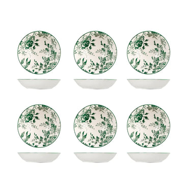 Set 6 Piatti Fondi  Ø 20 cm in Porcellana Floreale Verde Margaret – H&H