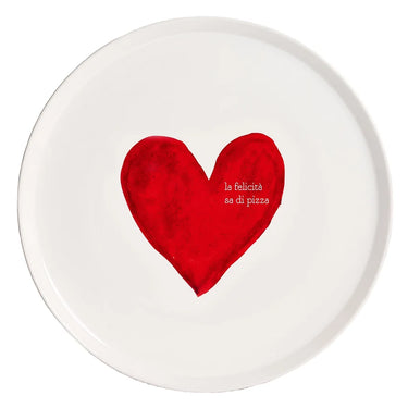 piatto pizza bianco con cuore rosso e scritta divertente