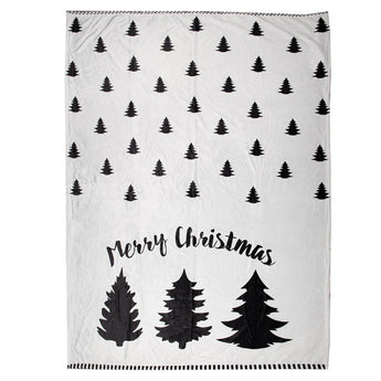 Plaid di Natale Colore Bianco e Nero Merry Christmas 170 cm - Fir