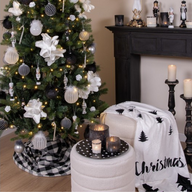 Plaid di Natale Colore Bianco e Nero Merry Christmas 170 cm - Fir