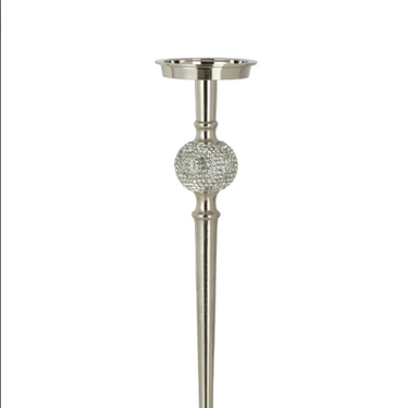 Portacandela in Alluminio Argento con Base Diamantata H 41,5 cm
