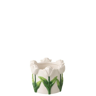 Vaso decorativo piccolo  con tulipani in rilievo per arredo primaverile raffinato