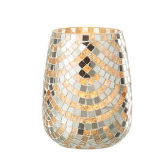 Portacandela T-light in Vetro e Resina Mosaico Colore Argento e Oro h 16 cm