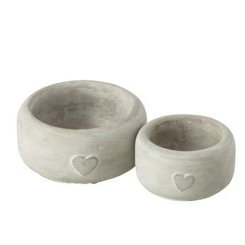 Portavaso con Cuore in Cemento Grigio Ø 15x7 cm Large - Lovart