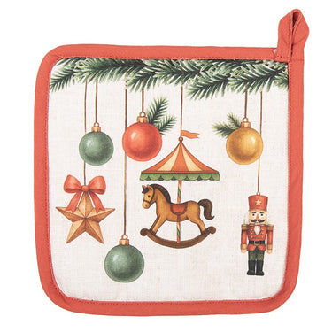 Set tessili da cucina natalizi con schiaccianoci cavalli e palline decorative