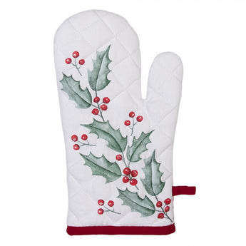 Guanto da Forno Natalizio in Cotone Bianco con Agrifoglio - Holly