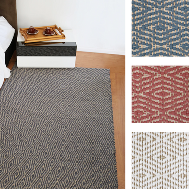 Tappeto Moderno 60x100 cm in Fibra Naturale e Juta Colore Blu - Provence