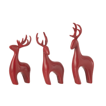 Set 3 Renne Natalizie Statuette Decorative Colore Rosso