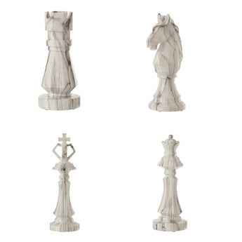 Statuetta Decorativa 38 cm Pedina Scacchi Regina in Resina effetto Marmo Bianco - Viron.it