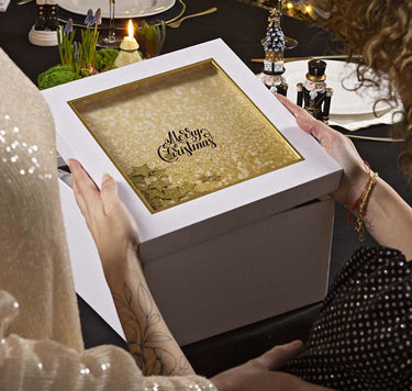 Set Decorazione Albero Sfere e Nastri 10pz con Scatola 3D Bianca e Oro - Viron.it