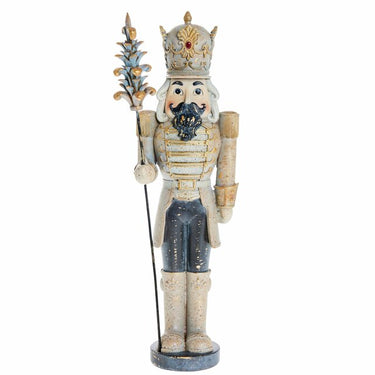 Schiaccianoci decorativo di Natale bianco dorato con dettagli blu
