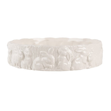 Portacioccolatini Decorativo Pasquale in Ceramica Bianca con Conigli – Ø20x5 cm