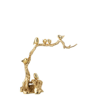 Scultura Uccelli in Resina Oro Decorativa su Ramo