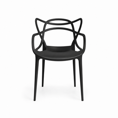 Sedia moderna nera in polipropilene con linee sinuose e design contemporaneo