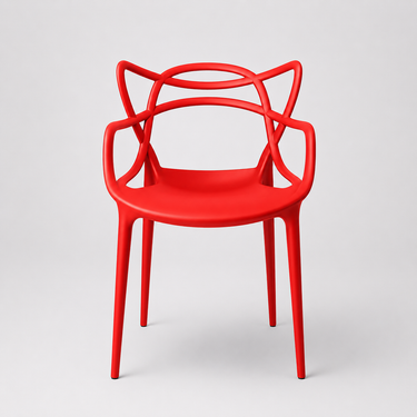 Sedia moderna rossa in polipropilene con braccioli dal design intrecciato