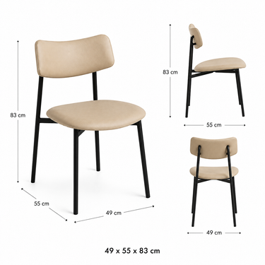 Sedia moderna imbottita beige con telaio in metallo nero