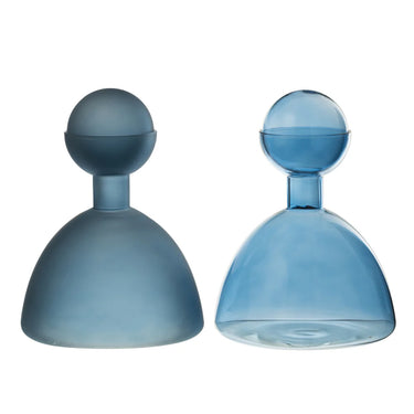 Set 2 Vasi Bottiglia Decorativi in Vetro Lucido e Opaco Blu h 20 cm