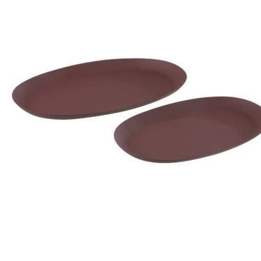 Set 2 Vassoi Ovali Decorativi in Metallo Rosso Bordeaux