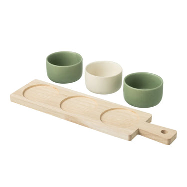 Servizio Set 3 Ciotole Aperitivo Tapas con Vassoio in Legno