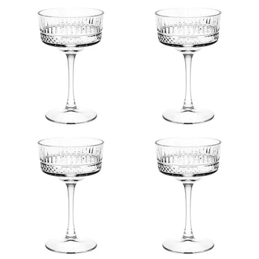 Set 4 Coppe Champagne in Vetro Trasparente Sagomato 26 cl – Elysia